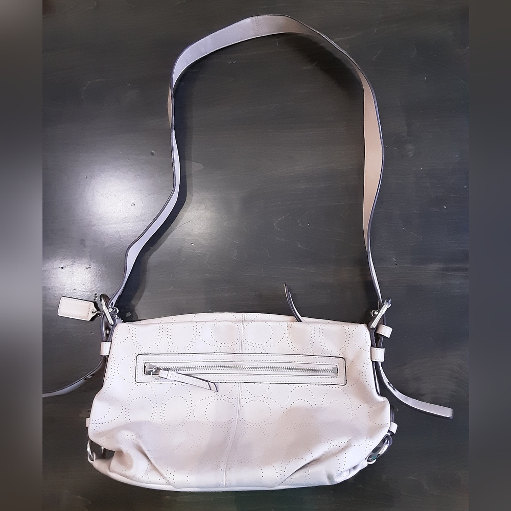 White Shoulder Bag with Slouchy Shape and Textured Surface